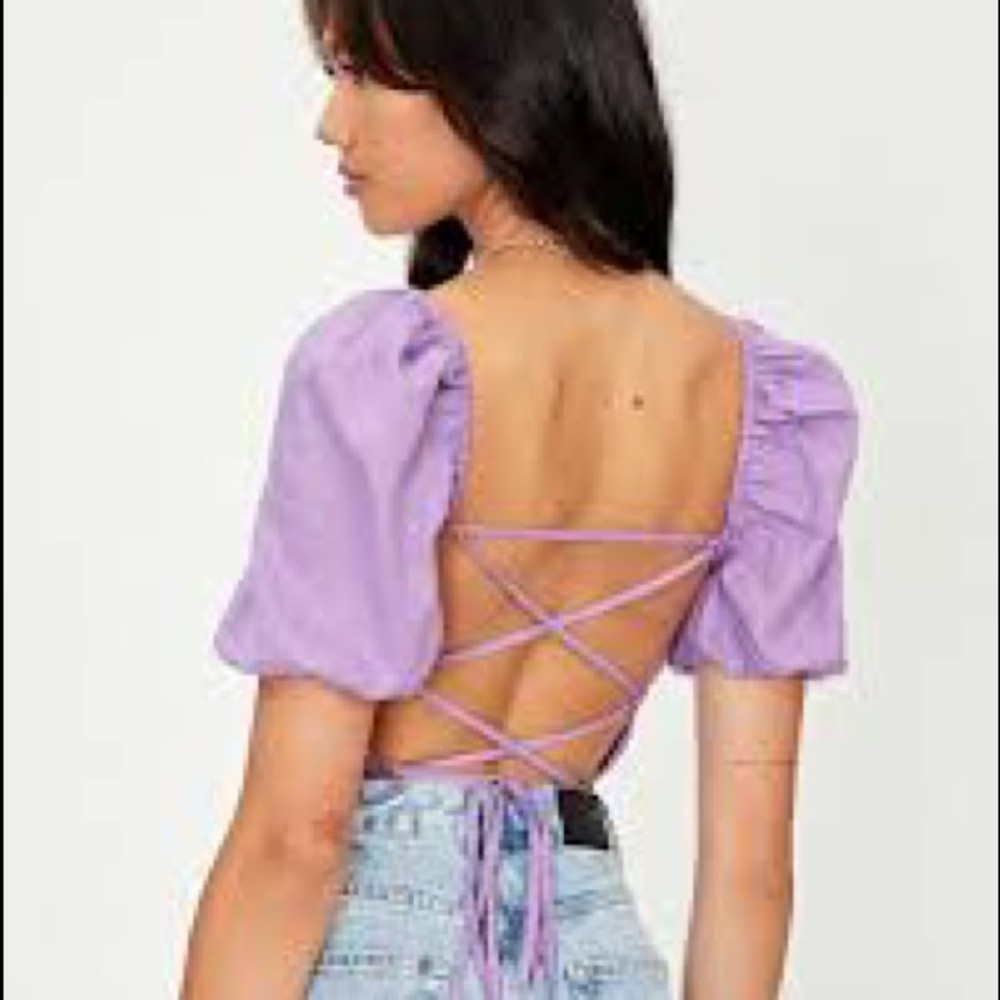 GLASSONS PUFF SLEEVE PURPLE TOP TIE BACK